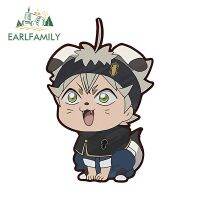 EARLFAMILY สติ๊กเกอร์ติดรถรูปใบโคลเวอร์สีดำขนาด13ซม. X 8.5ซม. ที่กันแดดไวนิลกระจกหน้ากันน้ำอุปกรณ์ป้องกันประตูรถยนต์สติ๊กเกอร์ตกแต่งรถตกแต่งรถจักรยานยนต์