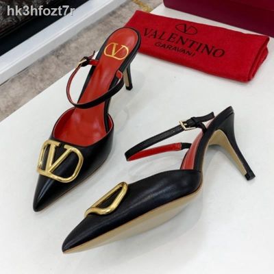 ■▫❇ Valentino High Heels Black Genuine Leather Gold Buckle Pointed Stiletto 8 Cm Fashion Leisure Women s Shoes