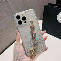 INEATER โซ่มือลูกปัดเพชรรูปหัวใจสำหรับ iPhone 14 Pro Max 13สำหรับ iPhone 12 11เคสครอบโทรศัพท์สีใสส่องแสงเป็นประกายวิบวับไล่ระดับสี