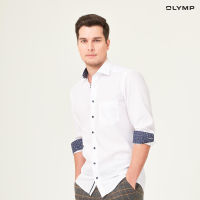 OLYMP LUXOR Shirt เสื้อเชิ้ตชาย สีขาว  ผ้าเท็กเจอร์ แต่งดีเทลดอกไม้   ทรงหลวม ใส่สบาย รีดง่าย