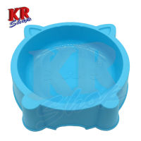 ชามอาหารสัตว์เลี้ยง สีฟ้า Cat Food Bowl ชามสุนัข ชามแมว สำหรับใส่อาหารและน้ำ  พลาสติก สำหรับสุนัข แมว กระต่าย นก คละสีลายหน้าแมวน่ารัก