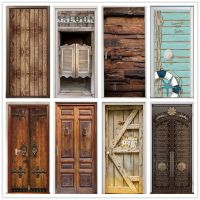 Retro Wooden Door Poster Home Art Decorative Wallpaper For Door Vinyl Waterproof Modern Removable Door Sticker Geometric Murals