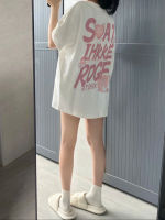 เสื้อยืด KUMIKUMI เสื้อยืดผ้าcotton 100 สีขาว การพิมพ์ตัวอักษร แฟชั่นและสวยงาม