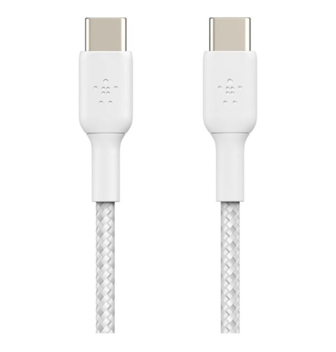CHARGER CABLE (สายชาร์จ) BELKIN BRAIDED USB-C TO USB-C 1 METER (CAB004BT1MWH) (WHITE)