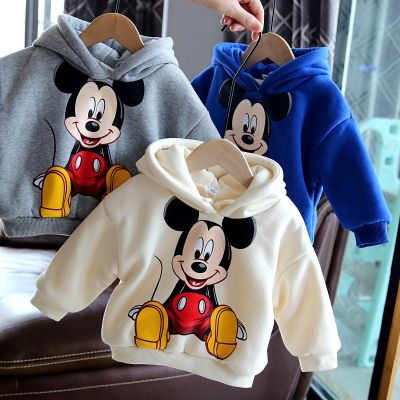 Winter Kids Plus Fleece Coat Girls Boys Mickey Mouse Hoodie Jacket Fall Baby Toddler Plus Thick Cute Outfit Girl Clothes Jackets