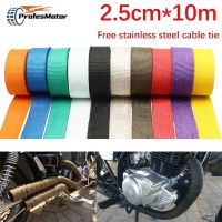 2.5CMx10M Motorcycle Exhaust Thermal Tape Header Heat Wrap Manifold Insulation Roll Resistant Glass Fiber Free Gift 6 fixed ties