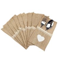 Hot Jute Hessian Burlap Linen Lace Cutlery Holder Vintage Christmas Birthday Wedding Party Tableware Decorations 5BB5788