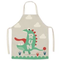 Parent-child Kitchen Apron Cartoon Dinosaur Printed Cotton Linen Baking Cooking Aprons for Women Home Cleaning Apron