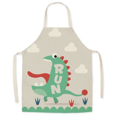 Parent-child Kitchen Apron Cartoon Dinosaur Printed Cotton Linen Baking Cooking Aprons for Women Home Cleaning Apron