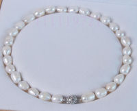 9-10MM white Freshwater cultured pearl necklace 18" LL003