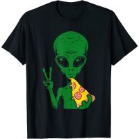 เสื้อยืดผ้าฝ้ายพรีเมี่ยม เสื้อยืด พิมพ์ลายหัวเอเลี่ยนกินพิซซ่า UFO สุดฮา เหมาะกับพนักพิงศีรษะ