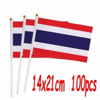 ZXZ 100pcs Thailand hand waving Flag 14*21cm Polyester Double Side Printing THThailand Hand Flag with plastic flagpole