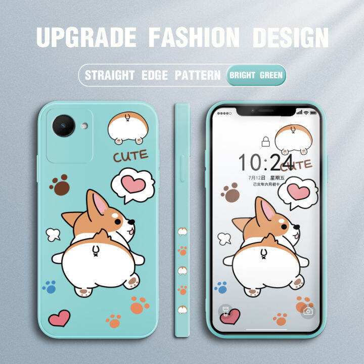 เคส-ggk-สำหรับ-realme-c30s-การ์ตูนน่ารักเคสโทรศัพท์ดีไซน์รอยเท้าสุนัขลายการ์ตูนเวลช์คอร์กี้เพ็มการ์ตูนขอบสี่เหลี่ยมปลอกซิลิโคนของเหลวเคสป้องกันกล้องคลุมทั้งหมด