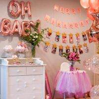 【A Great】Rose Gold Silver Oh ตัวอักษรเด็กฟอยล์ BalloonBirthdayBanner เด็กสาววันเกิด Baby Shower Party อุปกรณ์ตกแต่ง