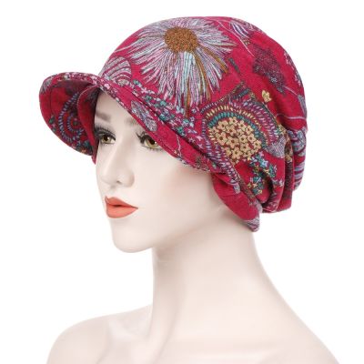 【YF】 Fashion Women Floral Print Cotton Keep Warm Winter Wide-Brimmed Cap Turban Visor Hat Turbante mujer