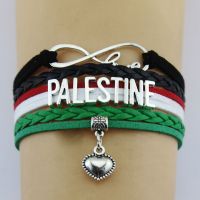 Infinity Love Palestine Heart Charm Silver Plated Bracelet Leather Wrap Men Bracelets &amp; Bangles For Women Jewelry Wires  Leads Adapters