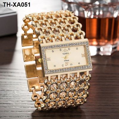 Fashion alloy square wide band bracelet watch for girls High-grade temperament goddess quartz