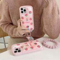 เคสสตรอเบอร์รี่กระต่ายเต็มหน้าจอสำหรับ iPhone14 เคสหนังสีชมพูสำหรับ iPhone12ProMax จี้สตรอเบอร์รี่สเตอริโอสำหรับ iPhone13 เคสลูกปัดสีชมพูสำหรับ iPhone11 เคสซิลิโคนสีชมพูสำหรับ iPhone12 ProMax