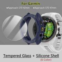 (อุปกรณ์ป้องกันหน้าจอ) กระจกเทมเปอร์ + เปลือก TPU นุ่มสำหรับ Garmin Approach S70 42มม. 47มม. ตัวเรือนซิลิโคนฟิล์มลิควิดฟิล์มกันรอยป้องกันเต็มพื้นที่ของหน้าจอนาฬิกา