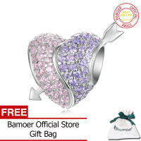 BAMOER 925เงินสเตอร์ลิง Brilliant เซอร์โคเนียมหัวใจ Charms Fit สำหรับ DIY ทำสร้อยข้อมือและกำไลข้อมือที่ละเอียดอ่อน Charms เครื่องประดับ Fine BSC655