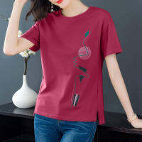 [cotton] short-sleeved T-shirt new summer version loose plus size fat MM all-match printing T-shirt female blouse trend