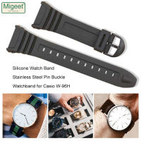 Migeet หัวเข็มขัดหมุดสเตนเลสสายนาฬิกาข้อมือซิลิโคน W-96H สำหรับ Casio