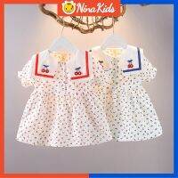 NINAKIDS ทารกชุดแฟชั่นหญิงเชอร์รี่ดอกไม้ชุดเดรสฤดูร้อนมีลวดลาย0-4ปี