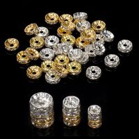 100pcs 4/6/8/10mm Gold Silver Rhinestone Rondelles Crystal Beads Round Loose Spacer Beads For Jewelry Making DIY Accessories Beads