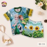 พร้อมส่ง เสื้อยืดเด็กผู้หญิง เสื้อยืดเด็กแขนสั้น สำหรับน้องอายุ 1-7 ปี เสื้อยืดเด็กลายแอลซ่า เสื้อผ้าเด็กผู้หญิง