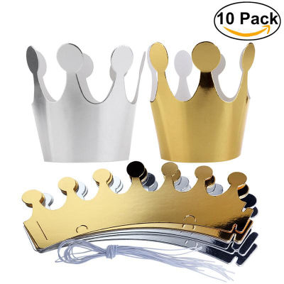 10Pcs Gold Silver Birthday Cap Paper Kids Happy Birthday Paper Hats Princess Crown Party Decoration Festive Party Supplies