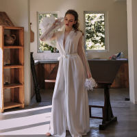 Long White Bathrobe Women Sheer Robe with Feather Satin Sleepwear Femme Silk Lingerie Bridesmaids Sexy Hot Embroidery Big