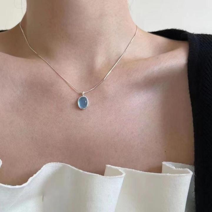 silver-necklace-fashion-jewelry-necklace-ladies-necklace-oval-aquamarine-pendant-necklace-girls-necklace