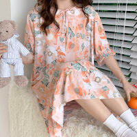 ฤดูร้อน homewear ผู้หญิงลำลองการ์ตูน Nightgown สุภาพสตรีผ้าฝ้าย nightdress หญิง lapel COLLAR คุณภาพสูง Sleep DRESS