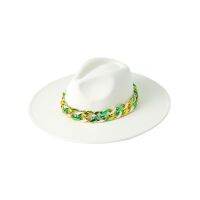 White Fedora Hat 2023 Brim 9.5Cm Wholesale Water Drop Top Thick Chain Accessories Jazz Hat Top Hat Кепка Мужская