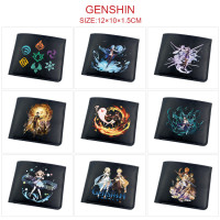 Genshin Impact เด็ก Dompet Koin เสื้อยืดการ์ตูนตัวอักษรกระเป๋าสตางค์สำหรับเด็กหญิงเด็กชายผู้ชายผู้หญิงกระเป๋าเงินใส่เหรียญทรงสั้น Dompet Koin PU หนังคลิปเงินอะนิเมะ Bifold/ซิปกระเป๋าเก็บบัตรพิมพ์0000