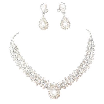 Womens Jewelry Set Bridal Wedding White Great Drop Flash Diamond Necklace Earrings