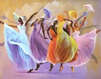 Canvas prints Handpainted abstract dancing oil painting beautiful girls dancing picture living room decor art