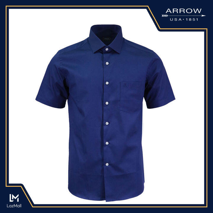 Arrow Men's Tapered Fit Plain Short Sleeve Shirt w/ ButtonDown Collar