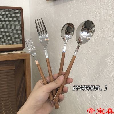 [COD] Ins style home exquisite western food tableware steak knife fork spoon Korean net red dessert long handle