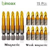 Binoax 15pcs Magnetic Screwdriver Heads 25/50MM Anti Slip PH2 Phillips Titanium Coated Screwdriver Drill Bits 1/4 Hex Shank Drills  Drivers