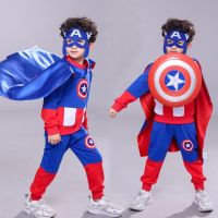 Special for holiday Captain America costume childrens cartoon spring and autumn velvet suit catwalk stage