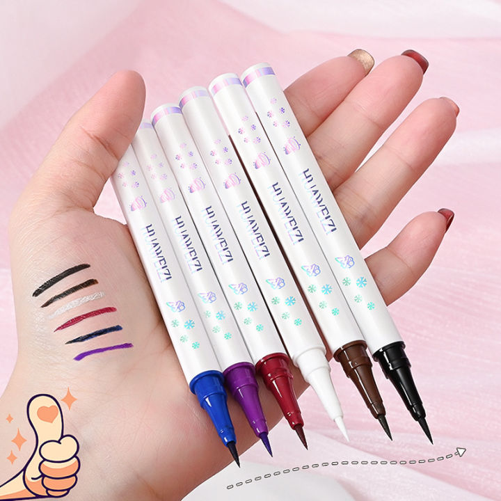 6สีอายไลเนอร์ปากกาที่มีสีสันสีขาวสีแดงสีฟ้านอนไหมตา-liner-ปากกาแต่งหน้าเครื่องสำอาง