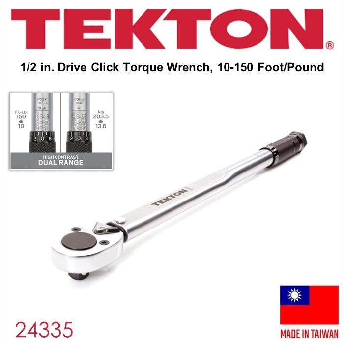 10-150 ft.-lb with 4-Piece Impact Adapter and Reducer Set TEKTON 24335 1/2-Inch Drive Click Torque Wrench 