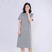 หลวมขนาดใหญ่ Nightgowns ผู้หญิง Basic Sleepshirt Comfort Night Dress หญิง Nightshirt Stripe ผู้หญิงผ้าฝ้าย Nightdress