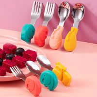 Baby Cartoon Tableware Children Utensil 316 Stainless Steel Toddler Dinnerware Cutlery Infant Silicone Food Feeding Spoon Forks Bowl Fork Spoon Sets