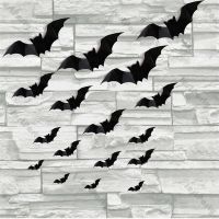 【CC】✢☜☑  12/16pcs Bat Stickers Spooky Decorations for Wall Window Goth Decal Indoor/Outdoor Mixed Size Supplies