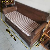 โซฟาไม้สัก (teak sofa) เก้าอี้ไม้สัก พร้องเบาะรองนั่ง แหย่งไม้สัก มี 3 ลิ้นชัก(รางเลื่อน) สีเสี้ยนดำ กว้าง150xลึก65xสูง68 Cm