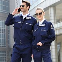 Men Women Working Clothes Long Sleeve Contrast Color Workshop Uniforms Auto Repair Workshop Welding Suits Mechanical Coveralls5X