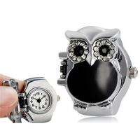 2019 Hot Selling Women Girl Shiny Rhinestone Owl Case Stainless Steel Elastic Finger Ring Watch Fashion Jewelry Gift