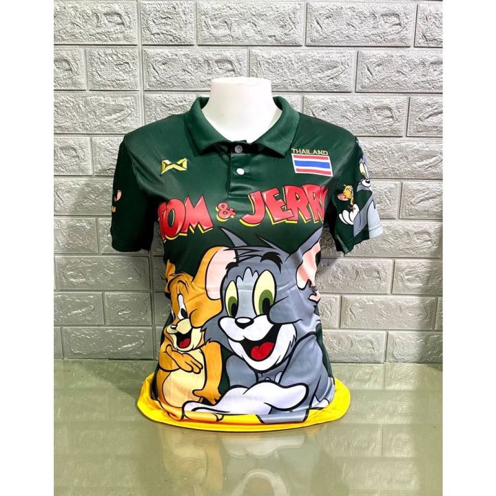 พร้อมส่ง-เสื้อบอลพิมพ์ลายเพื่อนรักหนูแมว-fb1-thailand-หญิง-เสื้อกีฬาคอปก-เสื้อกีฬาสวยๆ
